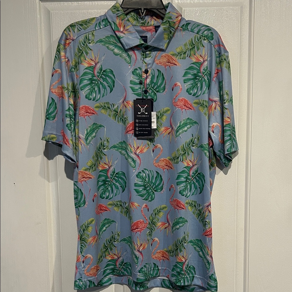 Con.Struct Flamingo Palm Leaf Print Polo Shirt
